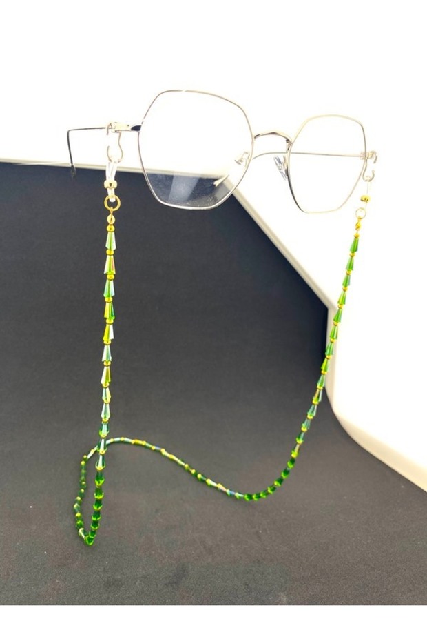 Pyramid full stone eyeglass chain / cord - green