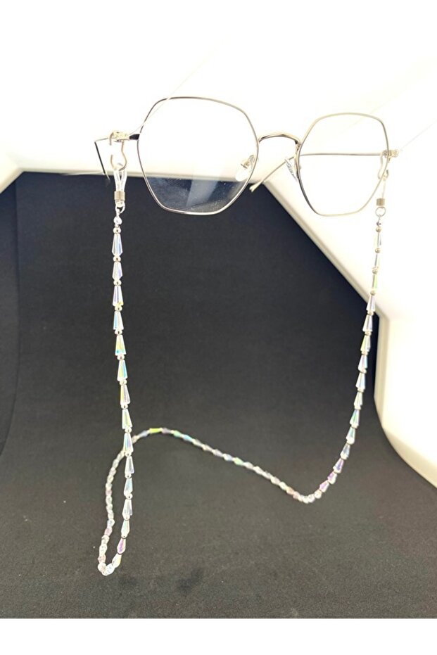 Pyramid full stone eyeglass chain / cord - white