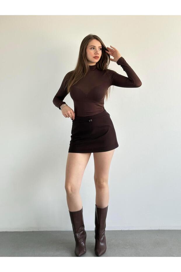 İnce Kemerli Şort Etek - 6