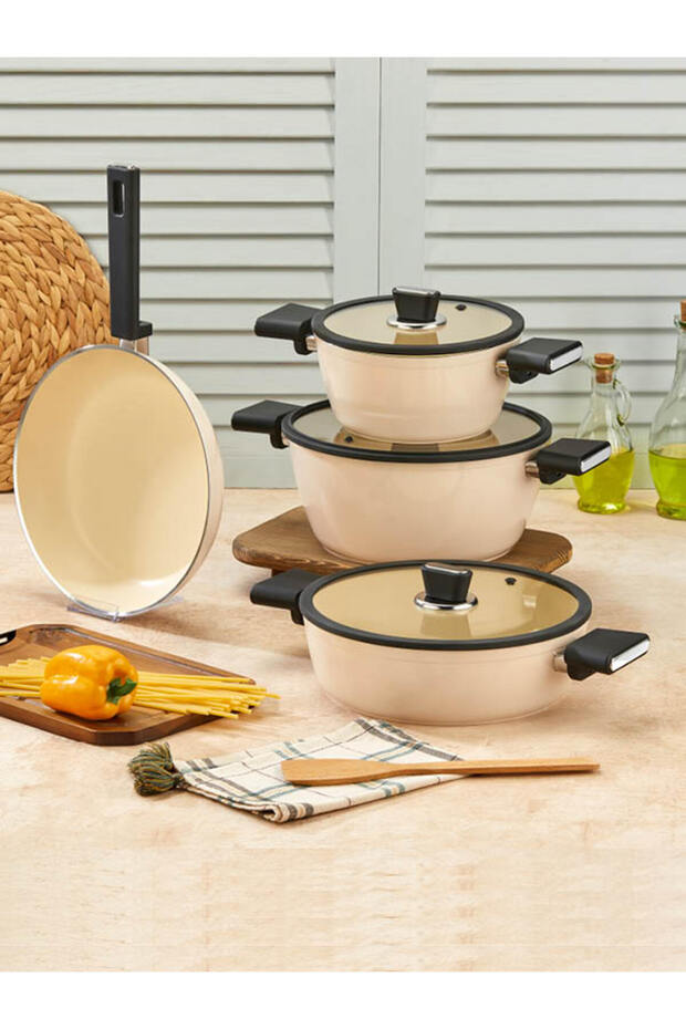 Vista Seramik 7 Piece Deep Pot, Pan, Casserole, Stockpot, Grill Cookware Set (20-24-26-26 cm)