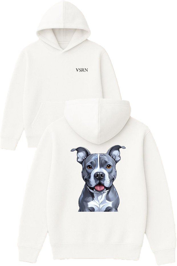 Gray Sweet Dog Design Printed Oversized White Hooded Sweatshirt