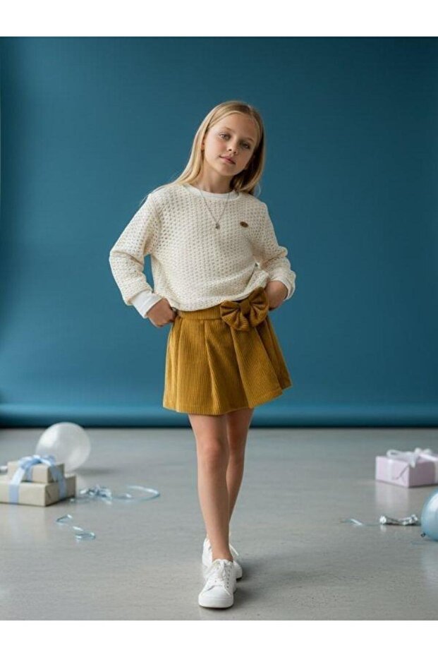 Girl's Mesh Blouse Velvet Shorts Skirt Set