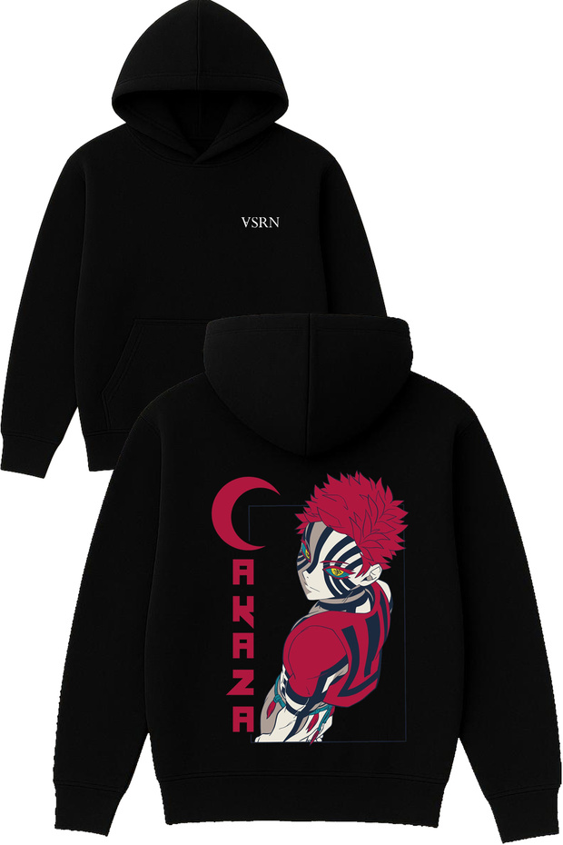 Akaza Design Printed Oversized Black Hooded Sweatshirt