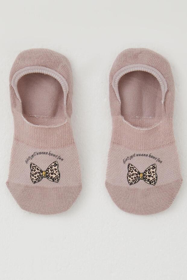Girl's Ballerina Socks with Bow Printed 5-14 Years Old, Dusty Rose