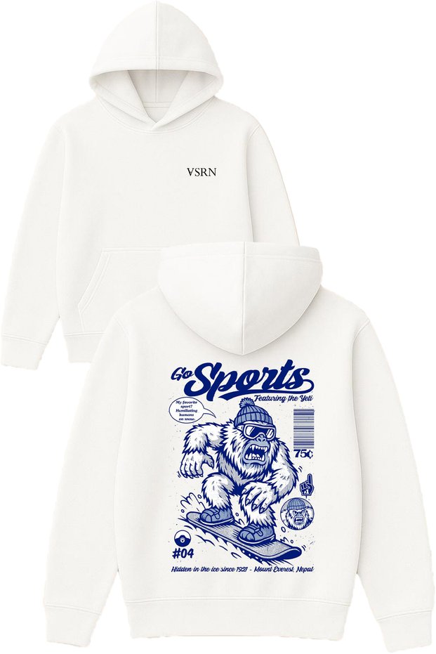 Sports Design Printed Oversized White Hooded Sweatshirt