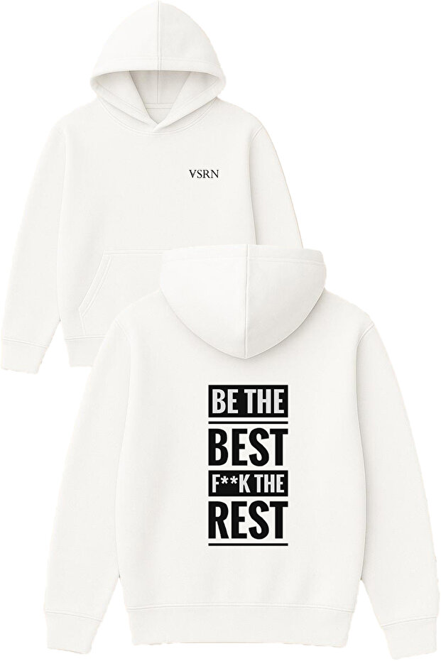 Be the Tasarım Printed Oversized White Hooded Sweatshirt