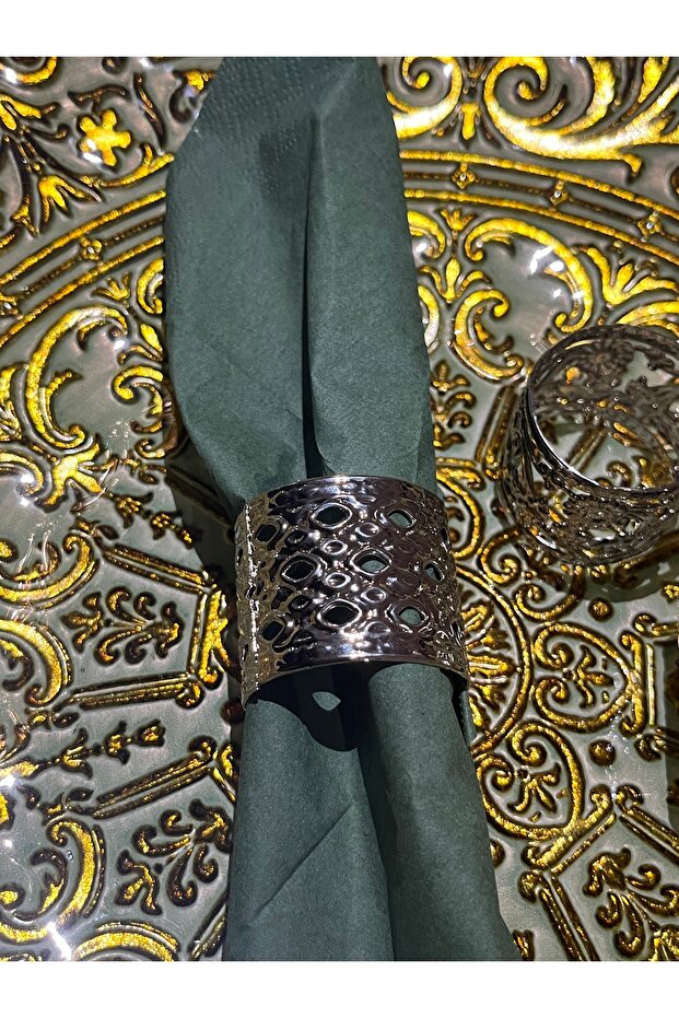 6 Pieces - Circle Napkin Holder Luxury New Year and Ramadan (Stainless) - Metal Accessory