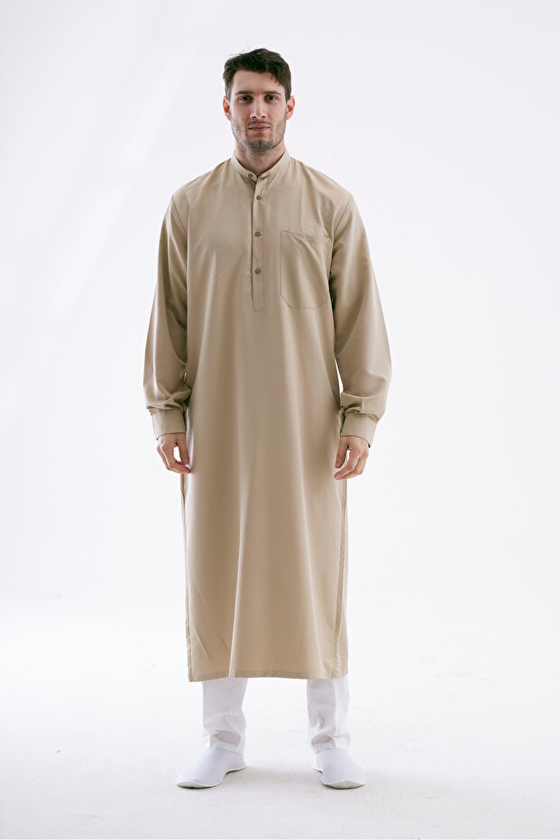 Men's Wide Cut Cellabiye – Hajj Umrah & Daily Wear – Cotton-Viscose – Beige