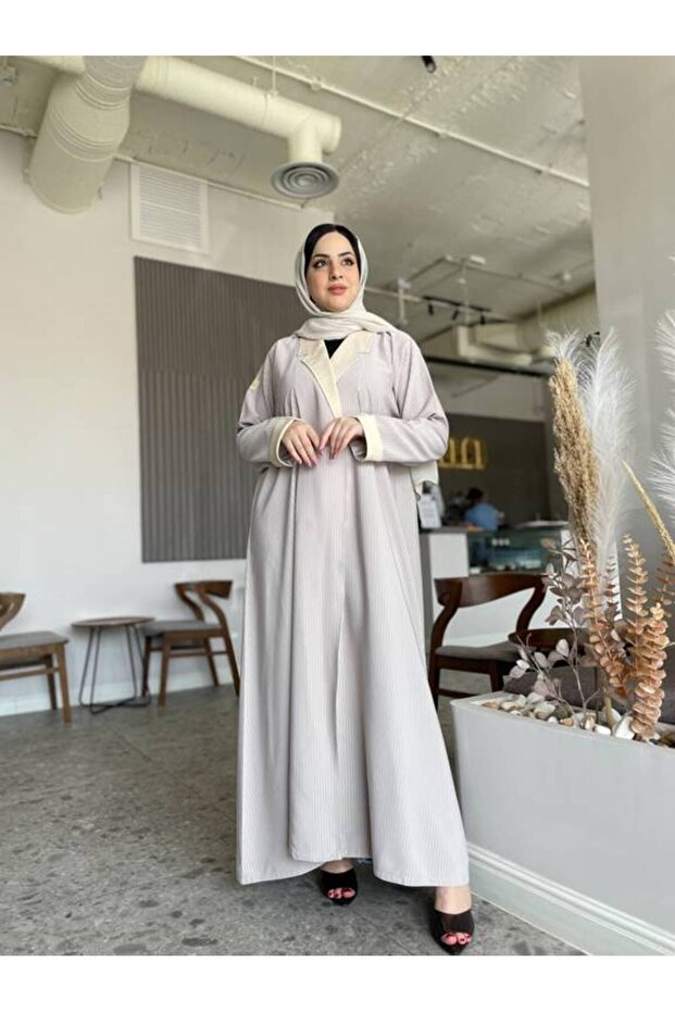 Double-sided satin abaya - beige - 1