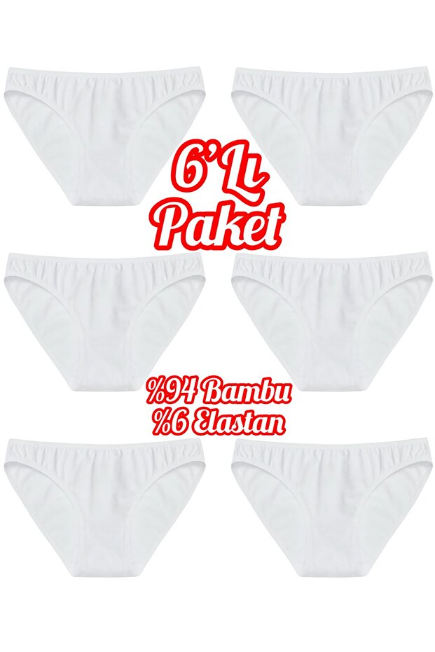 6 Pack Premium Quality Bamboo Women's Bikini Panties White Oztn6201