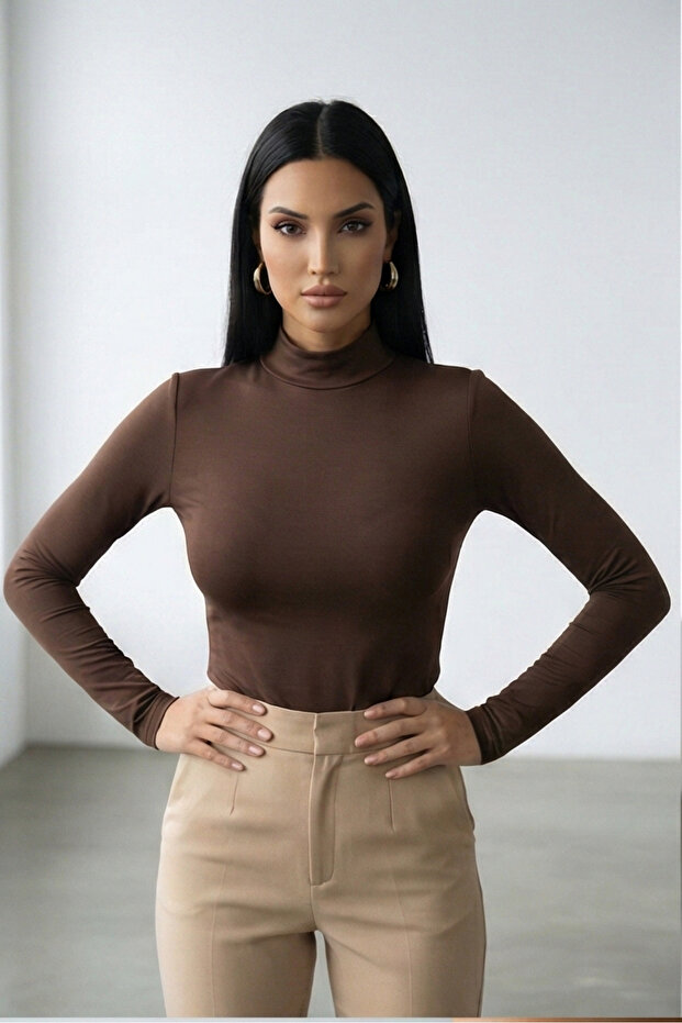 Kadın Dik Yaka Basic Bluz - 2