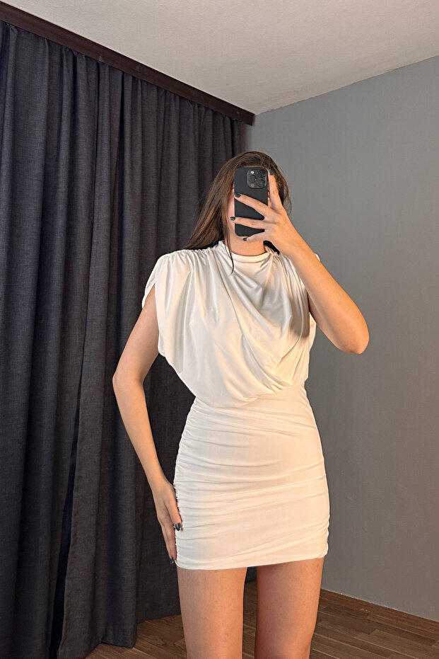 Drapeli Vatkalı Mini Elbise - 2