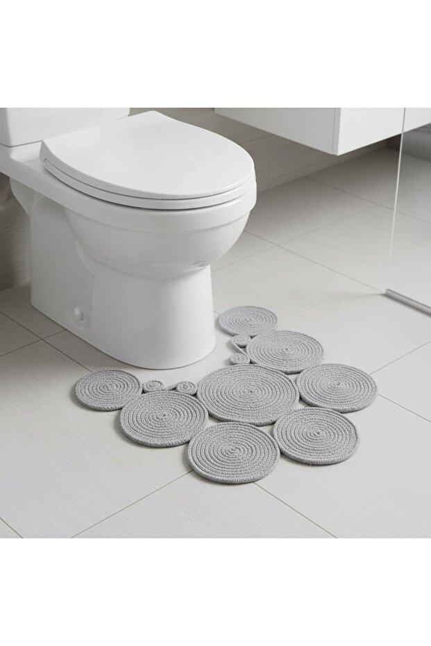 Jute Straw Look | Gray Color | Double-Sided Washable Bath Mat | Toilet Front | Stain-Resistant