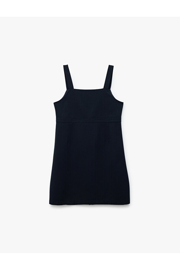 Square Collar Viscose Blended Basic Gilet School Dress with Straps