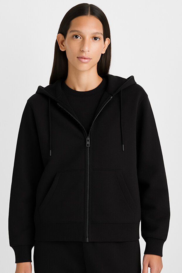 Oversize Wide Fit Hooded Zippered Sweatshirt V4233Az25Wn