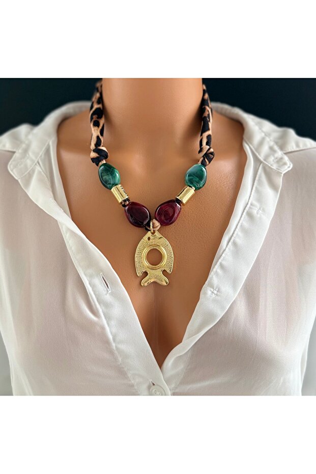Leopard Necklace with Fish Accessories-Bandana Necklace-Fular Necklace