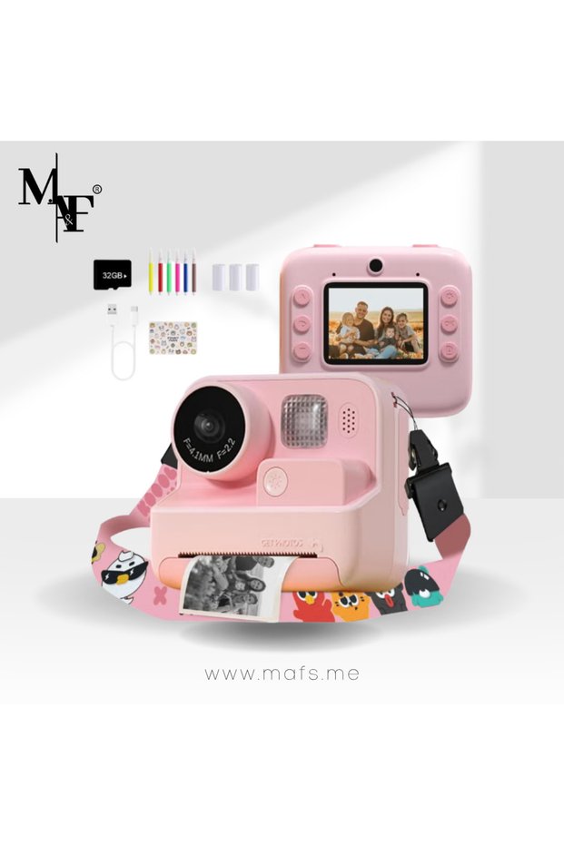 M.A&F Kids Instant Print Camera, 48MP, Zero-Ink, 1080P Video, 32GB TF, Pink