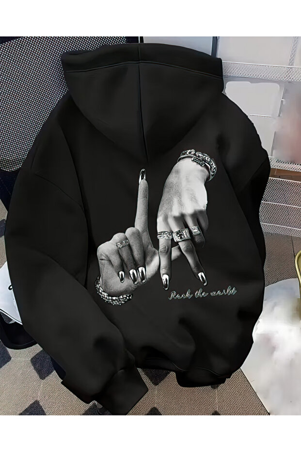 Hooded Sweatshirt Unisex Hoodie Oversized 3 Thread Cotton Rock the World