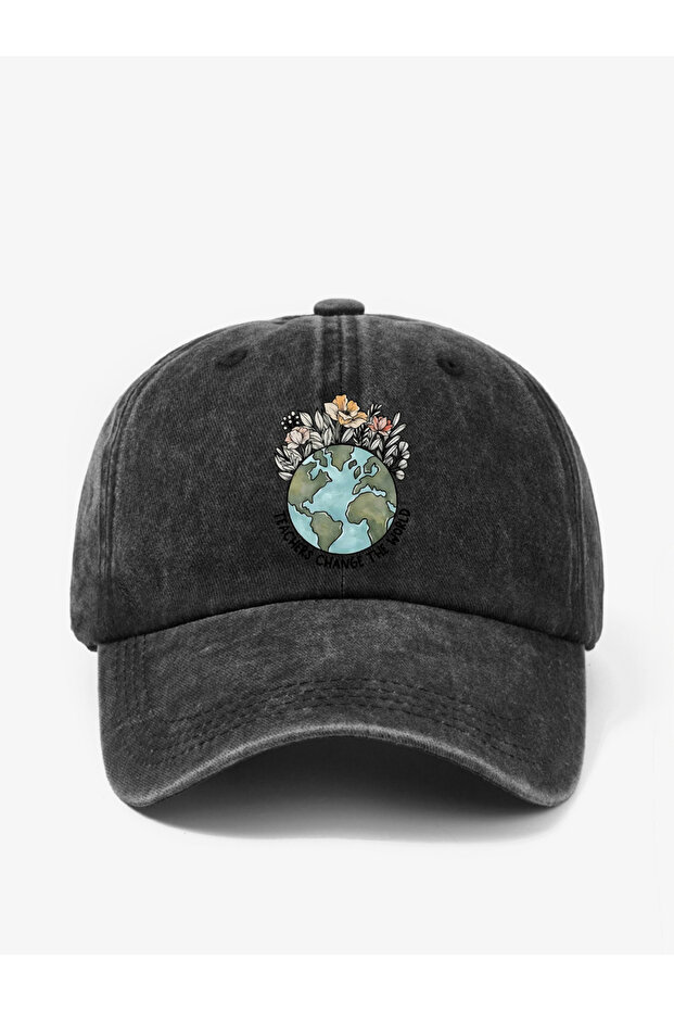 Grey Graphic Print Baseball Cap