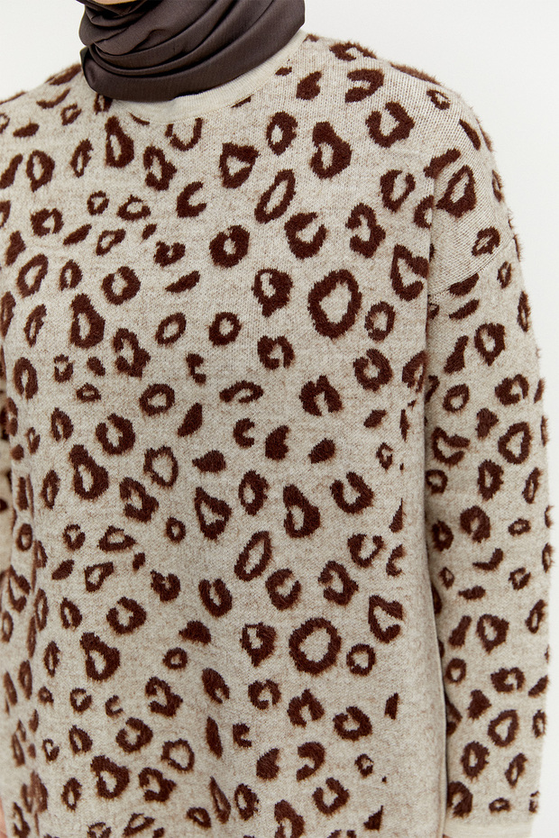Leopar Detaylı Triko Tunik - 5