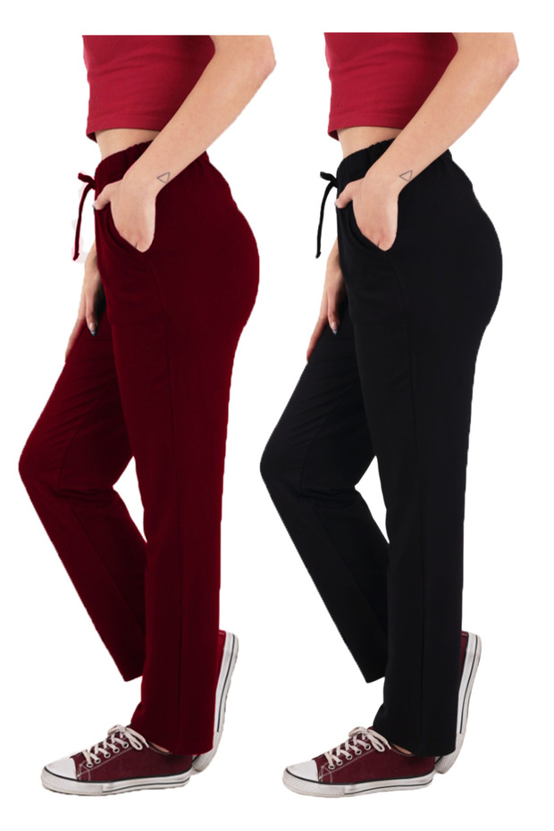 Women's Viscose Fabric 2-Pack Black/Burgundy Sweatpants (with Plus Size Option)