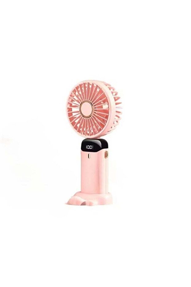 Digital Display Rechargeable Handheld Cooling Fan, 5 Speeds - Light Pink