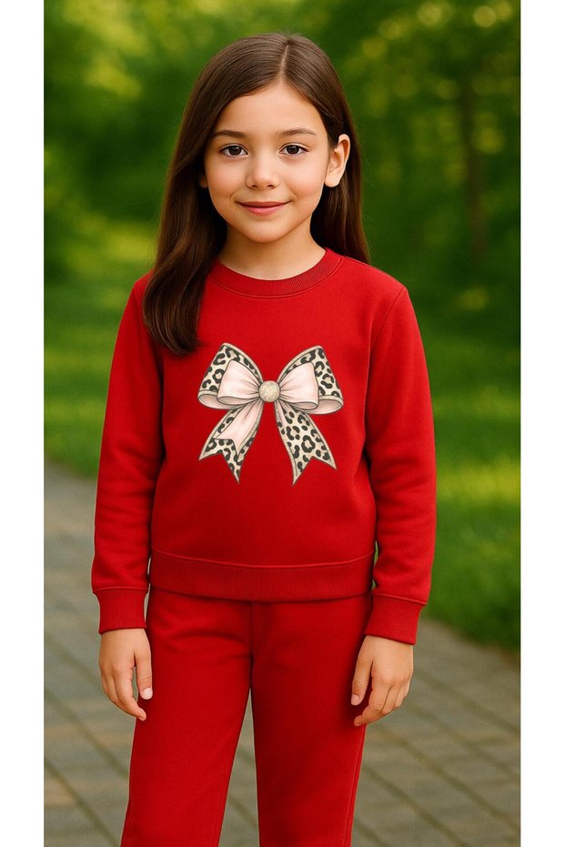 Children's Suit Sweatshirt Ribbon Leopard Printed Girls Boys Crew Neck3 4-5-6-7-8-9-10-11-12Years