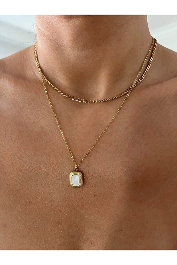 Steel Double Minimal Necklace Set