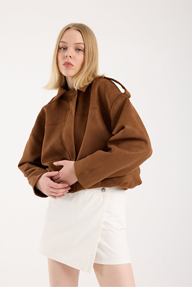 OVERSIZE CAMEL SÜET BOMBER CEKET - 2