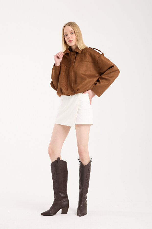 OVERSIZE CAMEL SÜET BOMBER CEKET - 4