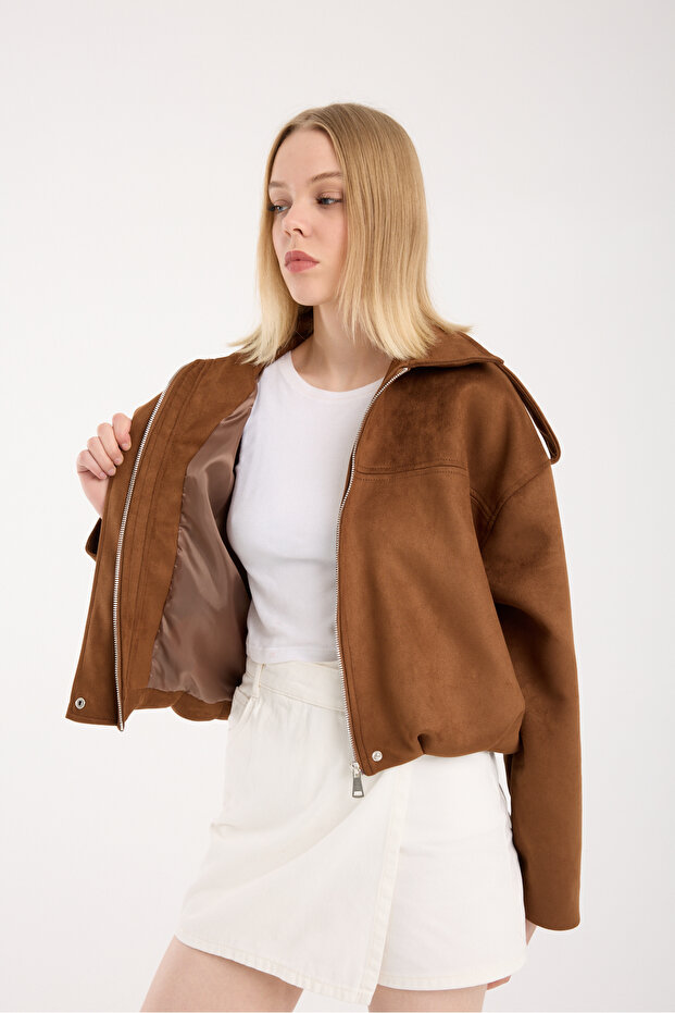 OVERSIZE CAMEL SÜET BOMBER CEKET - 3