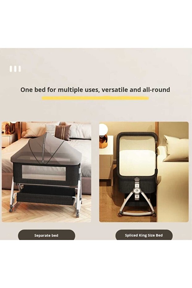 Next2Me Foldable Rocking Baby Cot with Adjustable Height, Reclining Position, Wheels, Bottom Storage Box and Mosquito Net - 2