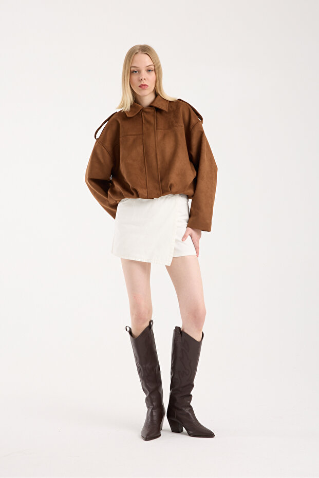 OVERSIZE CAMEL SÜET BOMBER CEKET - 8
