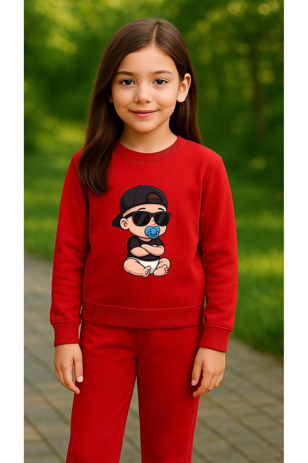 Children's Suit Sweatshirt Baby with Glasses Printed Girls Boys Crew Neck3 4-5-6-7-8-9-10-11-12Years