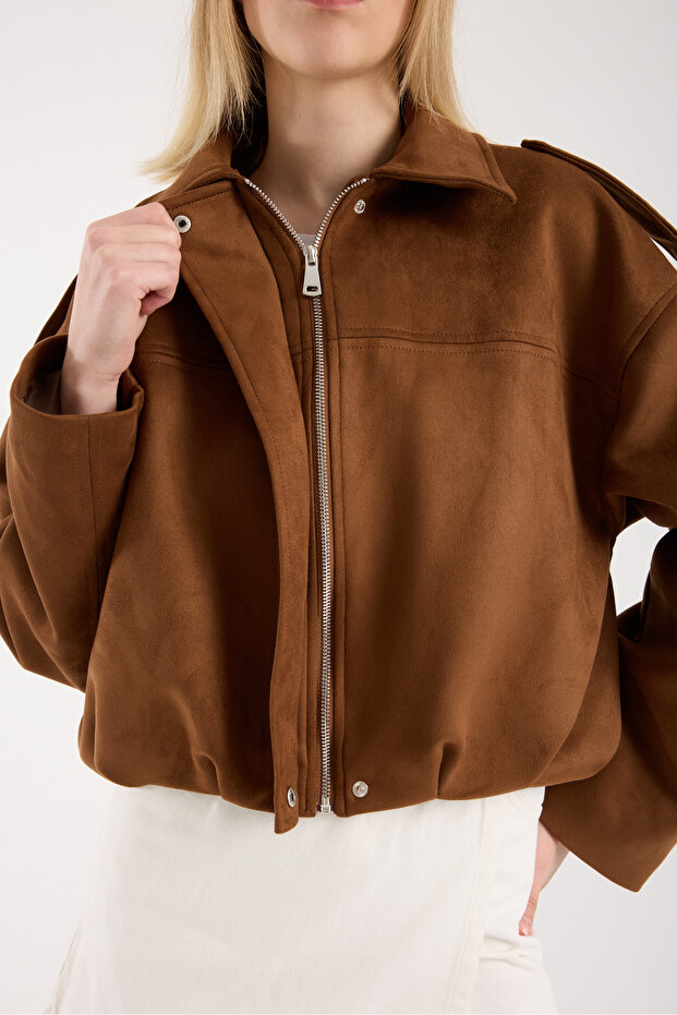OVERSIZE CAMEL SÜET BOMBER CEKET - 5