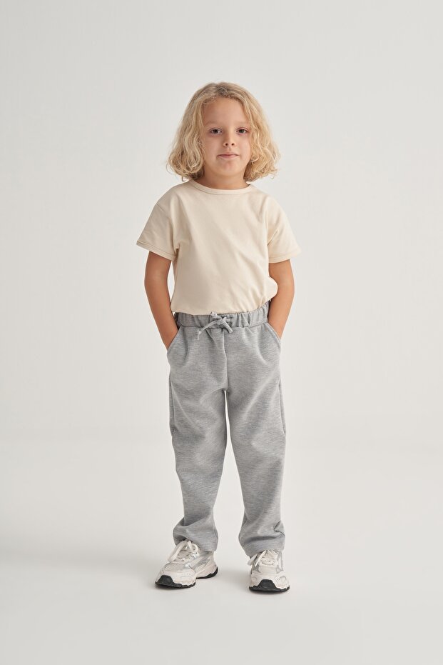 Unisex Children's Interlock Straight Cut Trousers Gray Melange