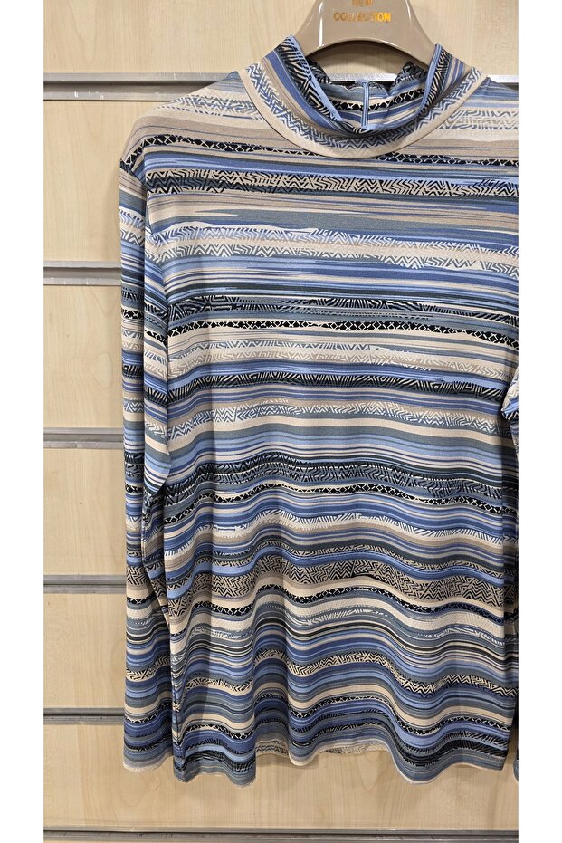 نصف الياقة المدورة منقوشة بلوزة - 4