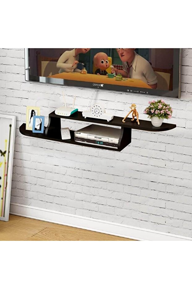 Modern Floating TV Stand with Dual-Level Shelves for Media Devices and Home Decor - Black