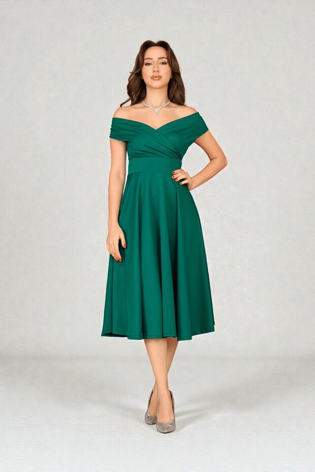 Midi Boat Neck Dress - Emerald Green