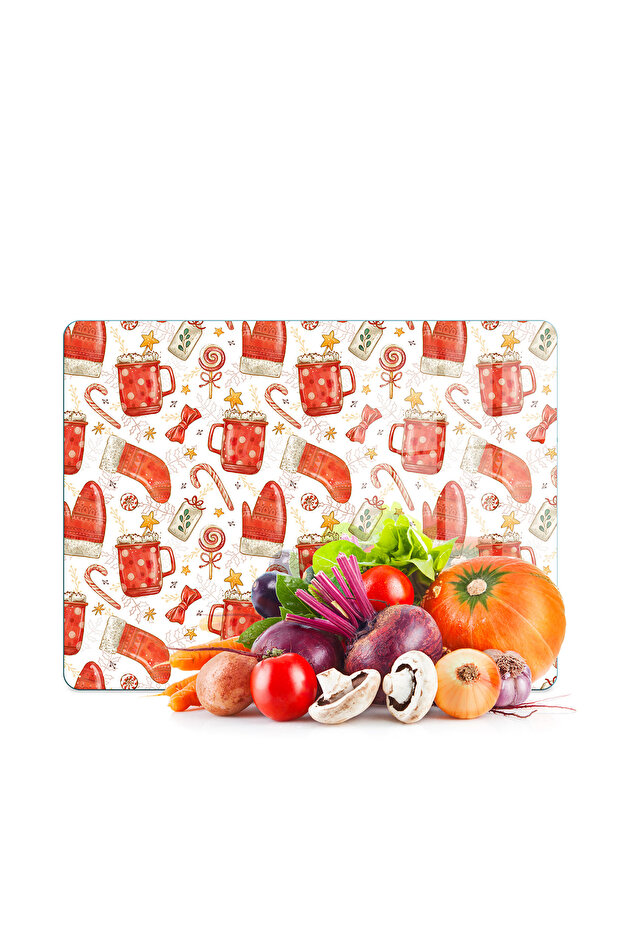 Glass Cutting Board and Serving Bowl Christmas New Year Patterned 20 X 30 cm