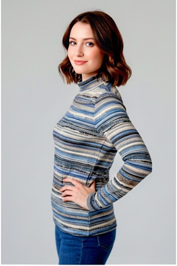 نصف الياقة المدورة منقوشة بلوزة - 2