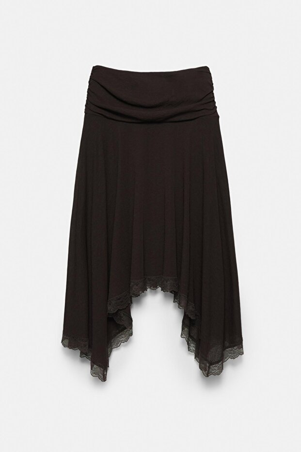 Asimetrik dantelli midi etek - 6