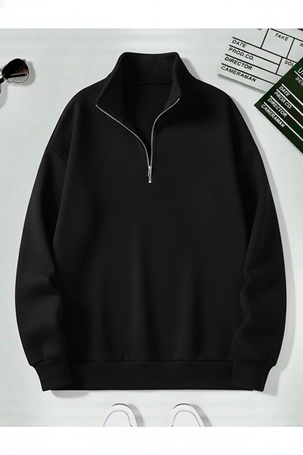 Unisex Mock Neck Zippered Oversized Sweatshirt - Large Size Sweatshirt