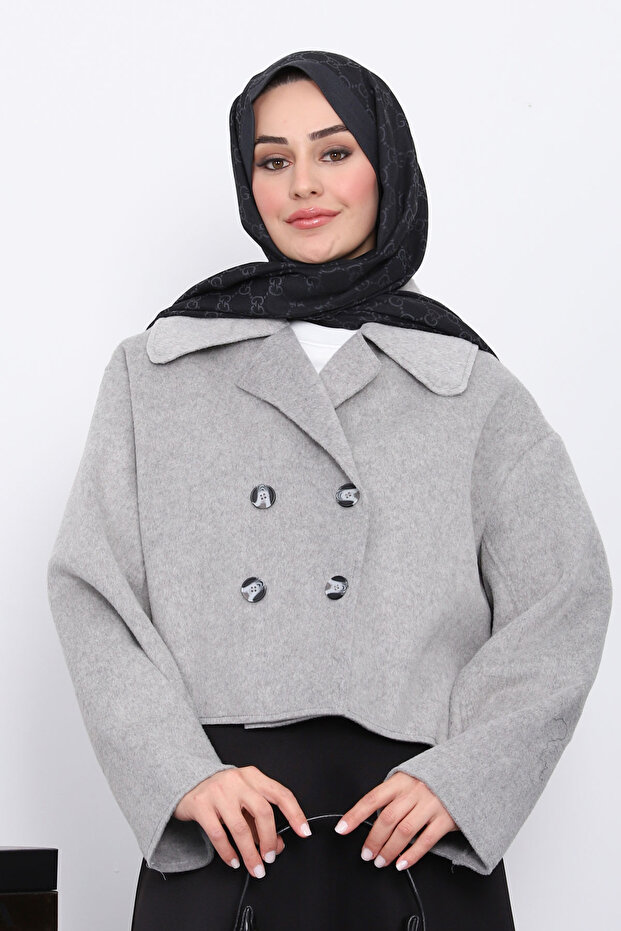 سترة قصيرة رمادية اللون بأزرار - 1