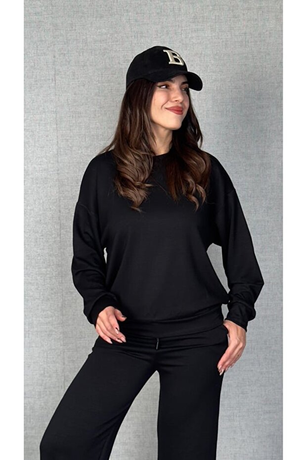 Women's Long Sleeve Crew Neck Viscose Two Thread Blouse and Pants Double Suit