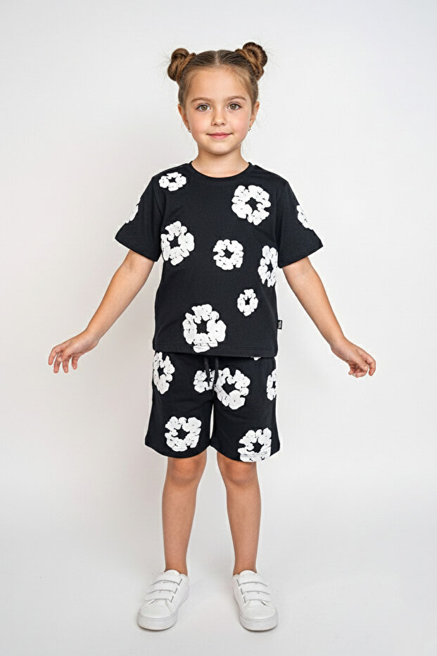 Girl's Floral Printed Cotton Relax Fit Bottom Top Set