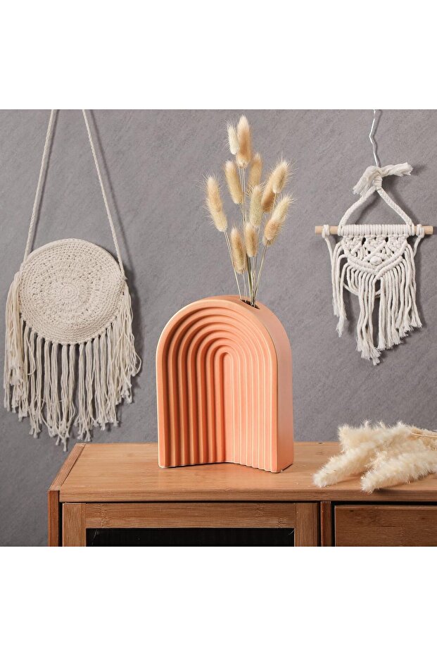 Modern Arched Ceramic Vase, Orange - 3