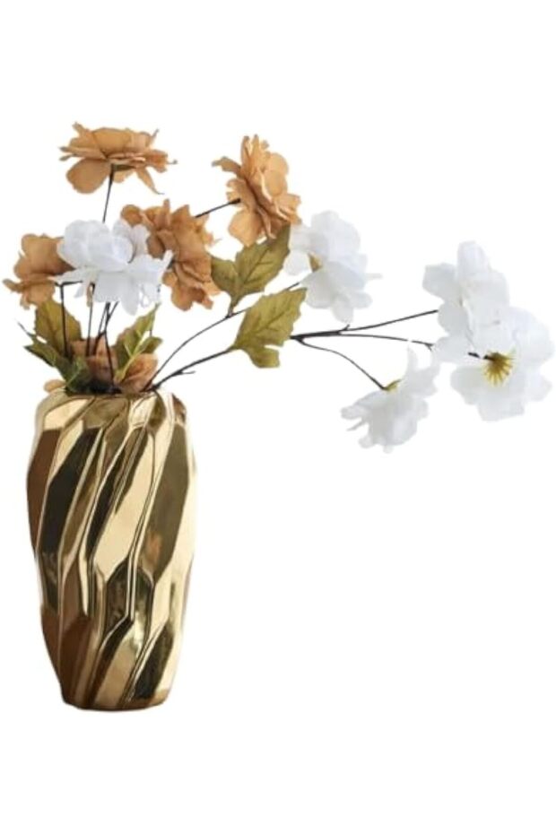 Gold Flower Vase 20cm Ceramic Vase for Home Decor