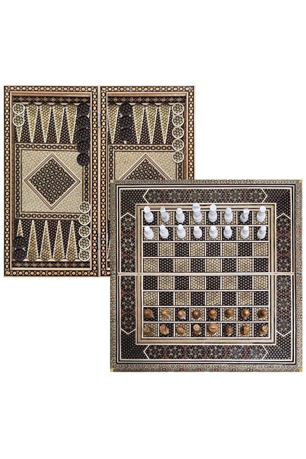 Handmade Khatam Chess and backgammon Set with Marble Stone Pieces – A Timeless Masterpiece