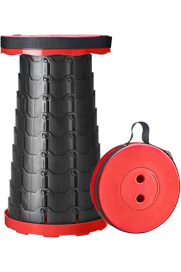 Folding Camping Stool, Portable Collapsible Telescopic Height Adjustable (Red)